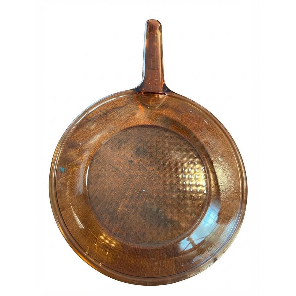 Vision Corning France Amber Glass Skillet Frying Pan 10" Inch vintage